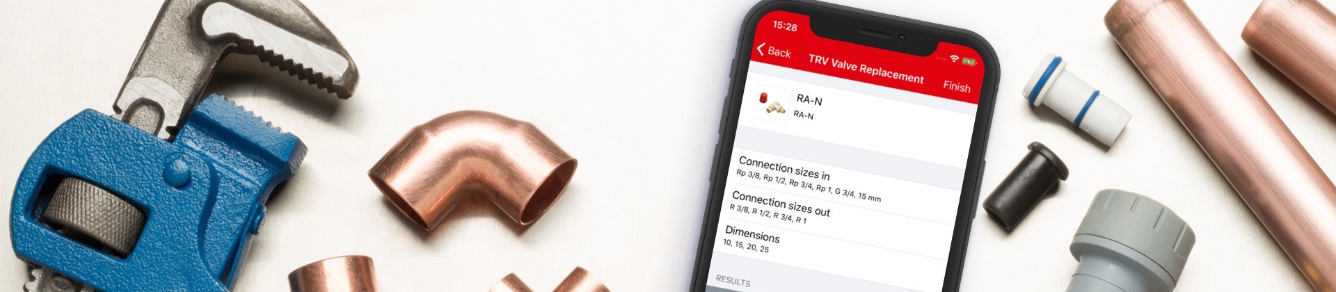 installer app banner with heating products parts
