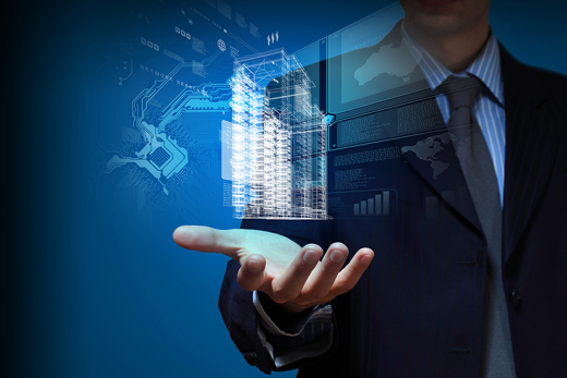 wizualizacja budynek nowoczesny, w dłoni projektanta