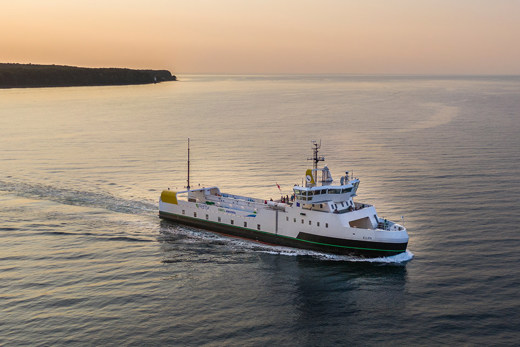 Electric ferry Ellen in the sunset