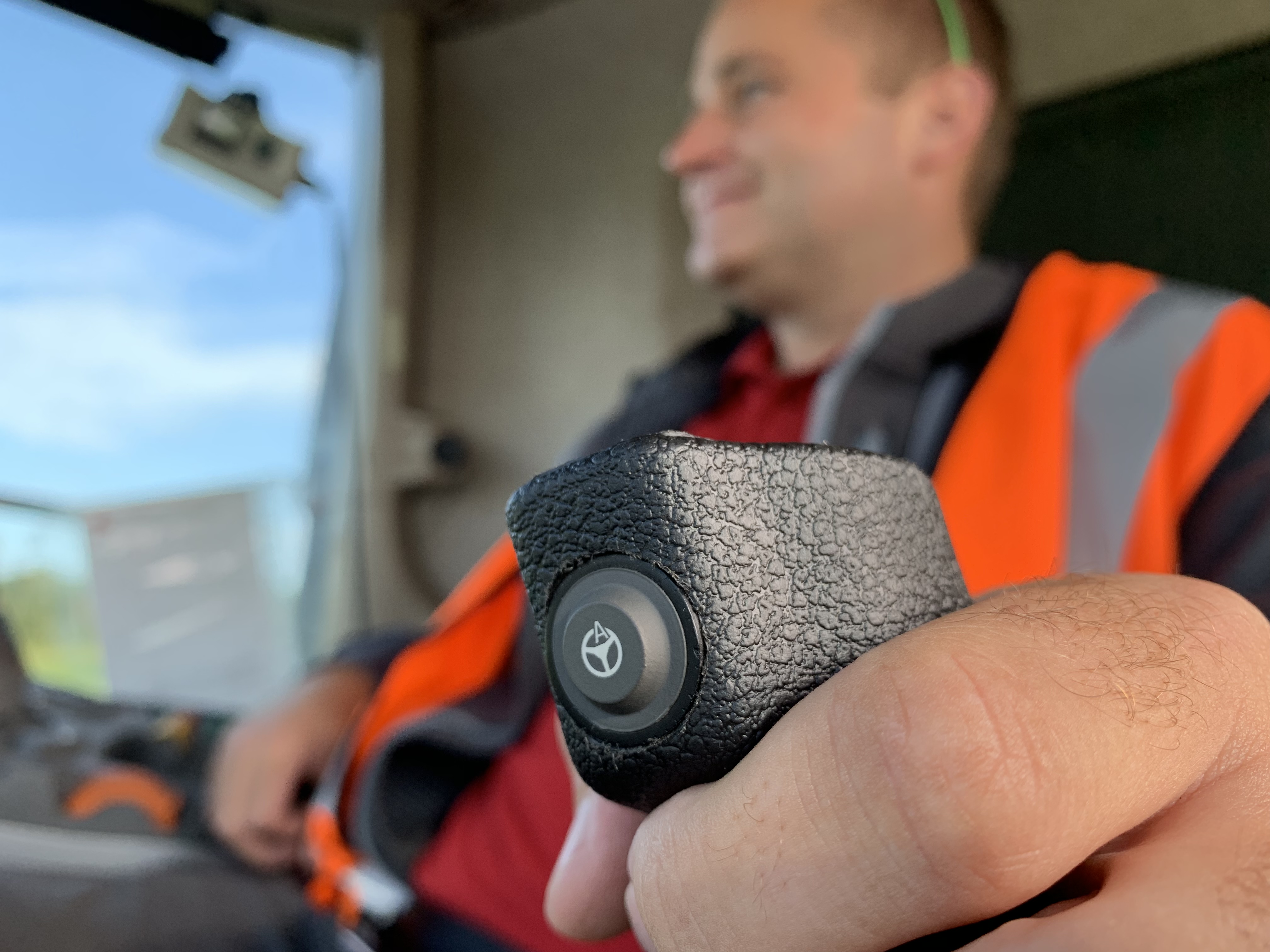 Man steering with joystick