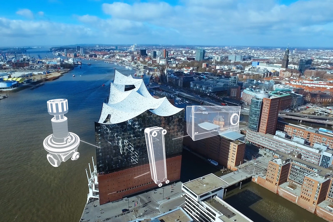Die Elbphilharmonie in der Hamburger Hafen City mit X-Rays von Danfoss Produkten