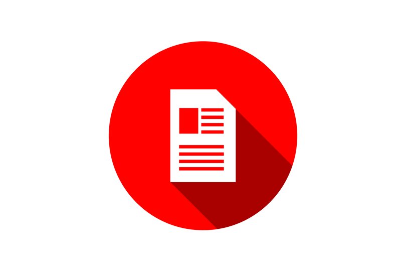 A paper icon in a red circle for technical literature