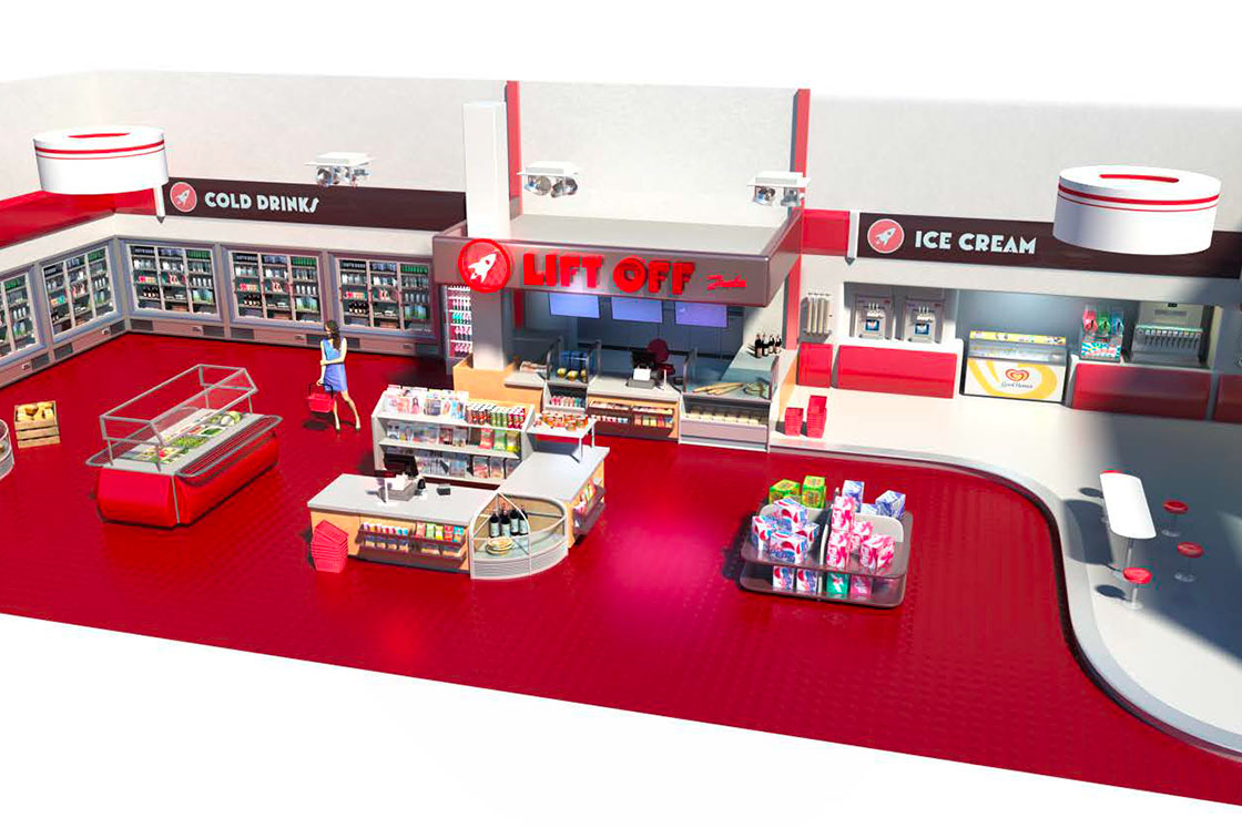 An animated image of a convenient store called "lift off"