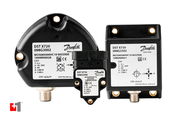 Product photo of the DST X710, X720 and X730 series of inclination sensors by Danfoss