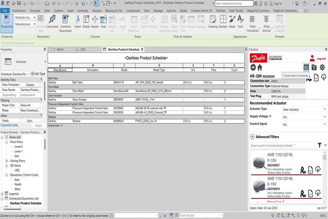 Danfoss Product Schedule