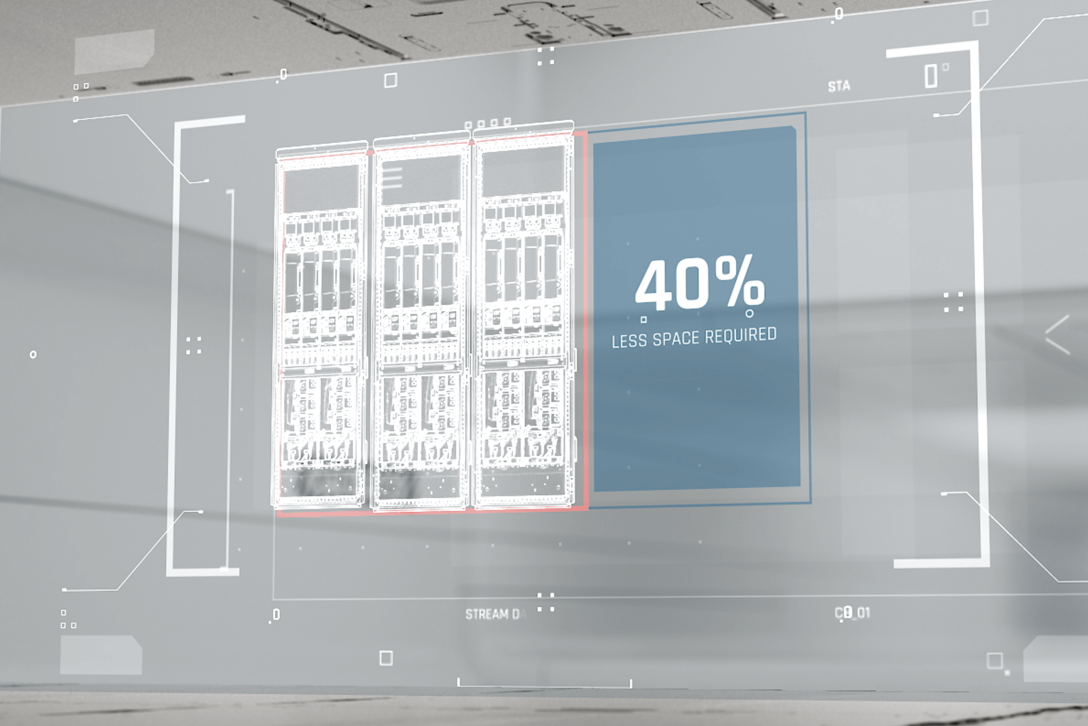 Illustration of 3 iC7 drives and the phrase "40% less space required"