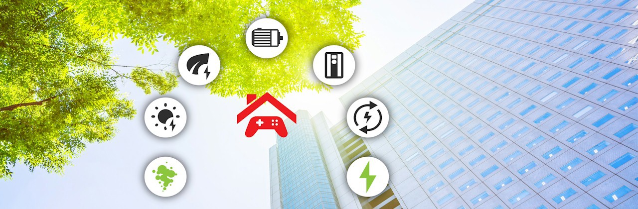 Aerial shot of a road surrounded by trees and buildings