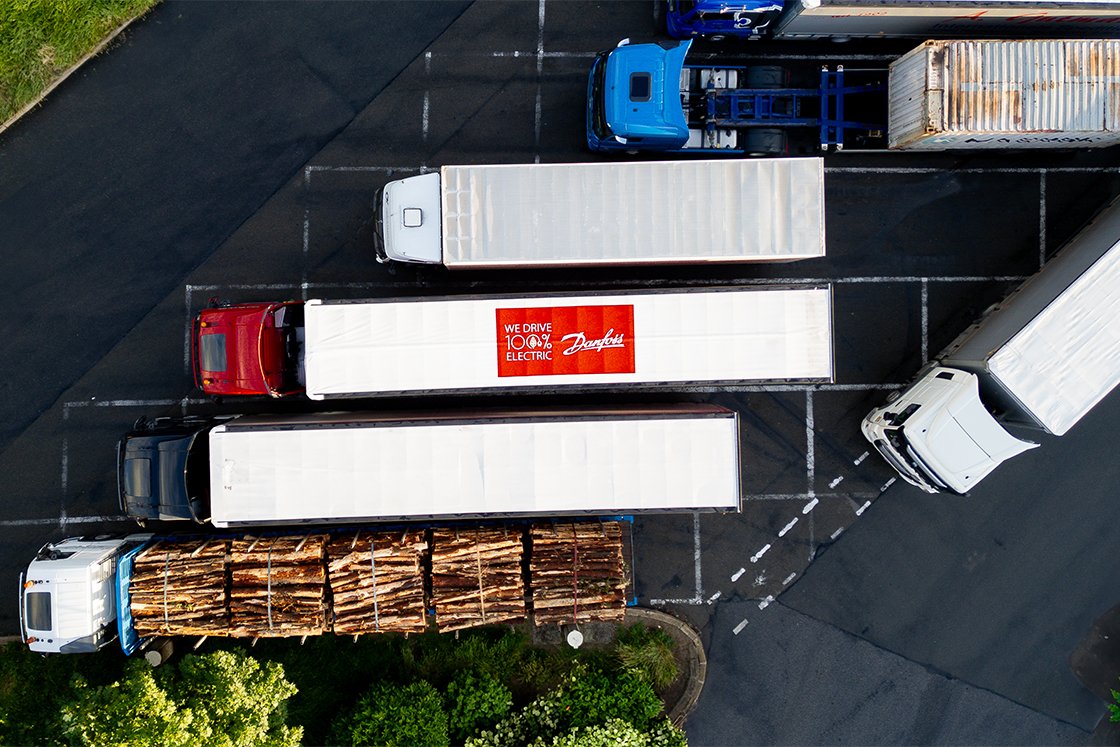 Danfoss truck with a logo on a top