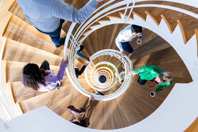 Employees on staircase
