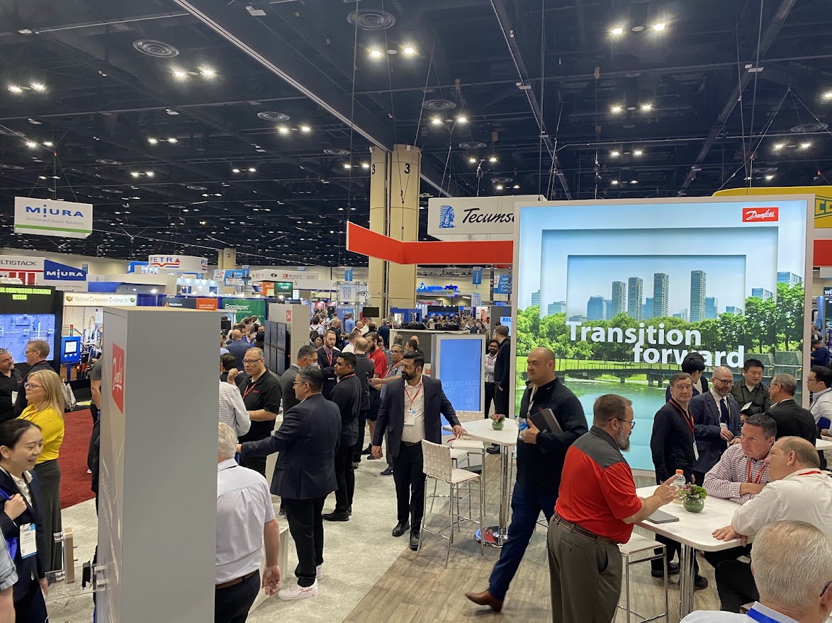 The Danfoss booth at AHR Expo showed the company’s newest HVAC/R technologies under the theme of “Transition Forward”.