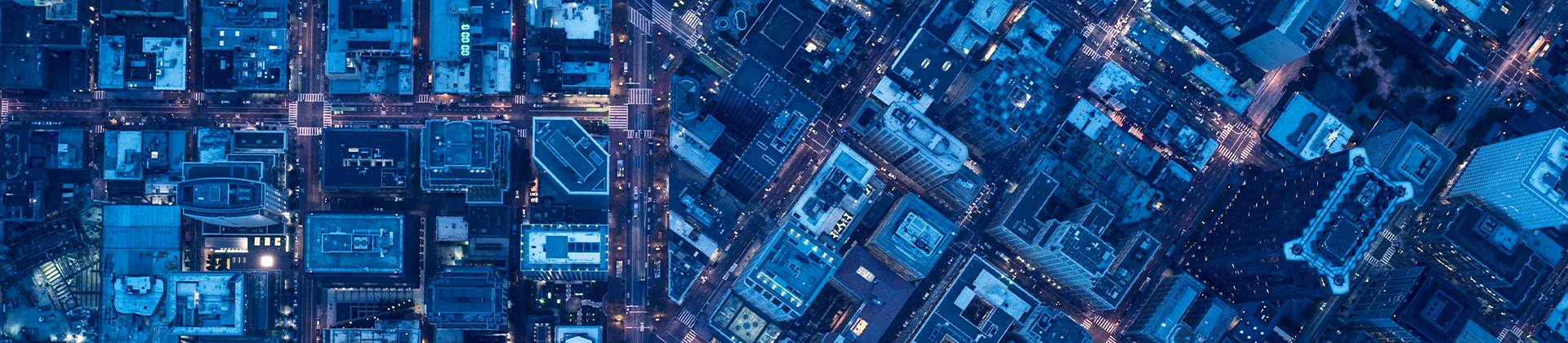 Wide aerial shot of a city