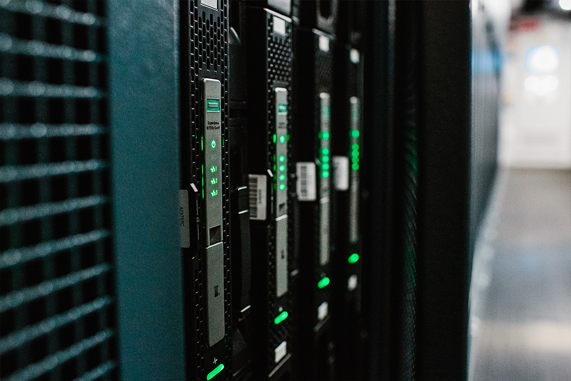 Close-up of a data center server