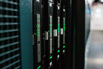 Close-up of a data center server