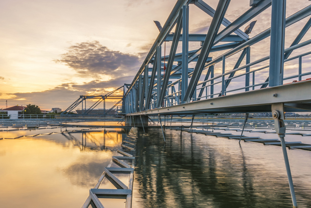 Water wastewater plant at sunset