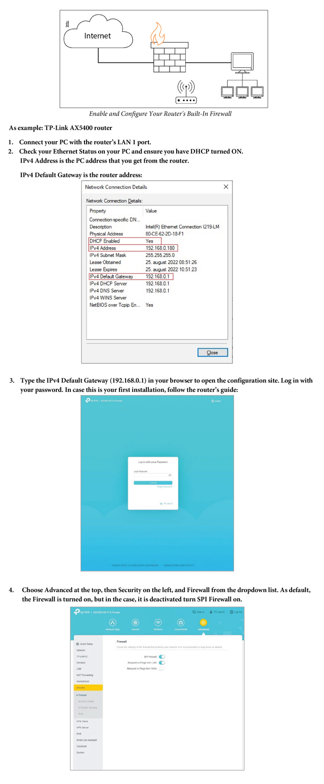 Technical Instruction & explanation for setting up a firewall