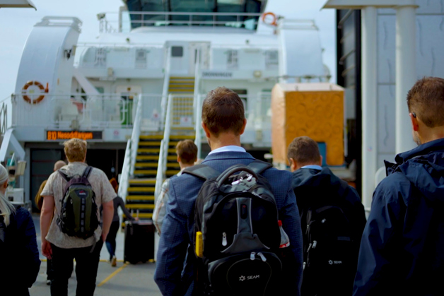 Still image from the video with people boarding one of the Oslo ferries
